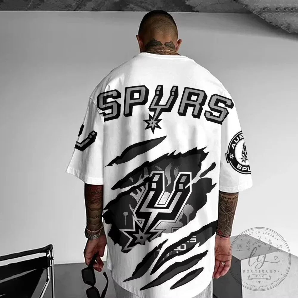 San Antonio Spurs Basketball Team Logo Distressed White T-Shirt