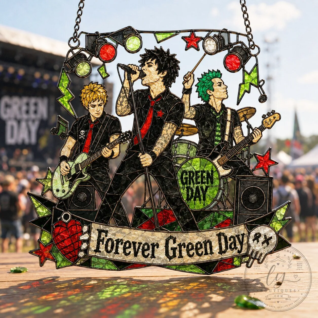Green Day Forever Band Stained Glass Window Hanging Suncatcher