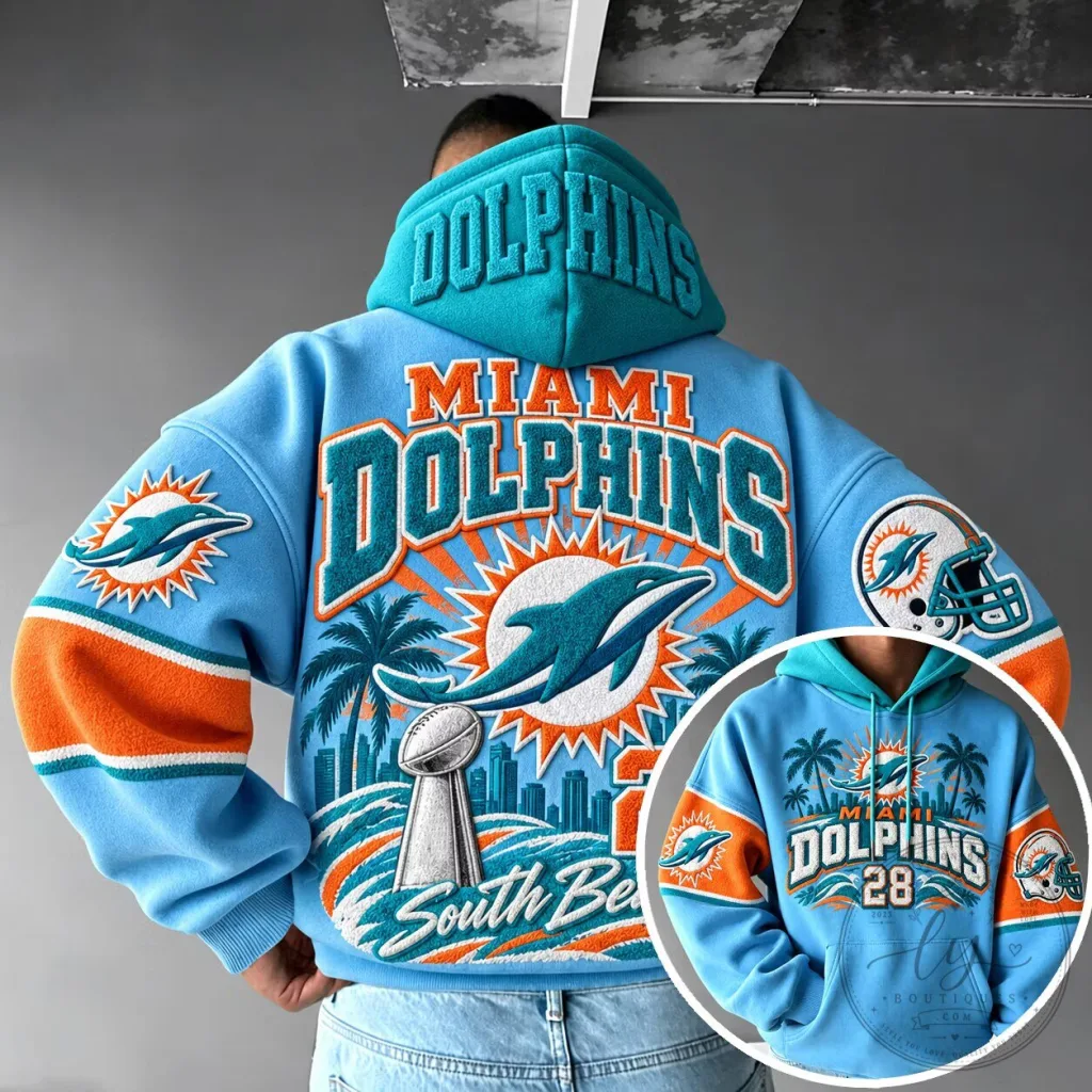 Miami Dolphins NFL Football Team Embroidered Hoodie Miami Dolphins NFL Football Team Embroidered Hoodie
