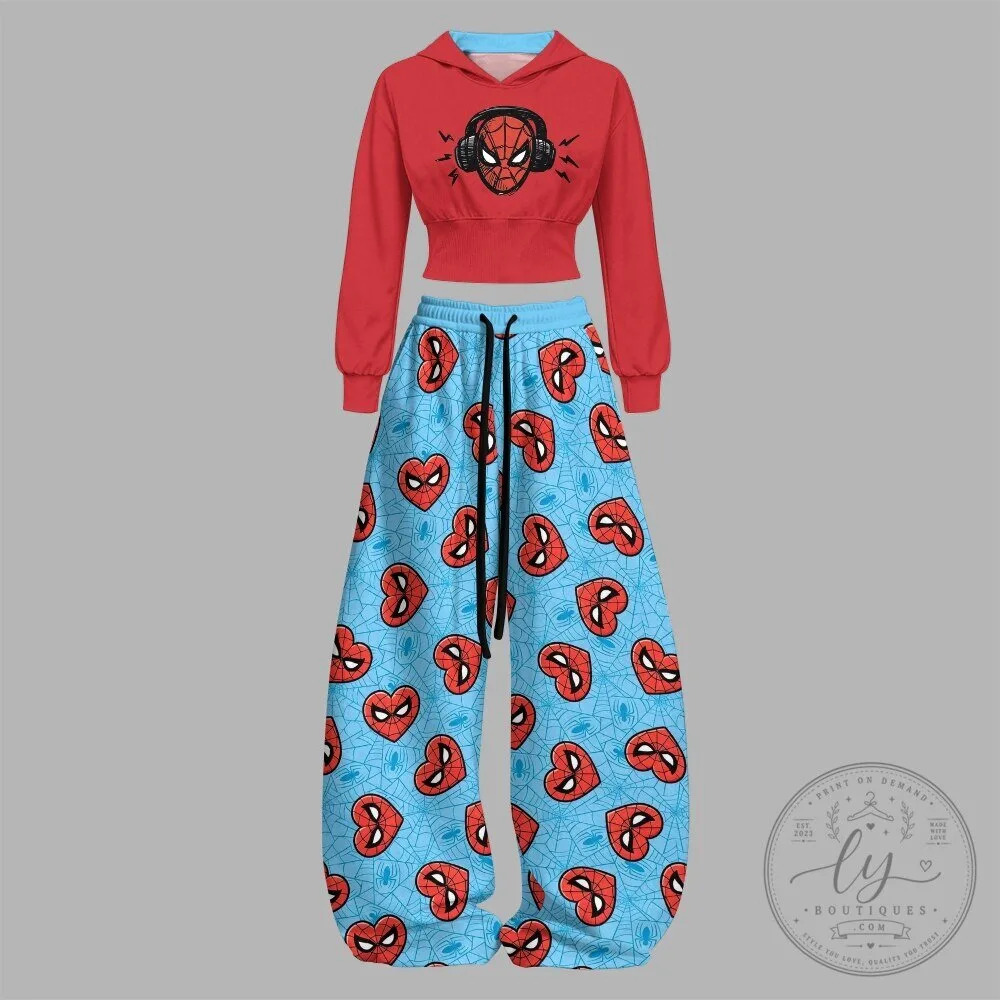 Spider-Man Heart Symbol Cropped Hoodie and Sweatpants Set