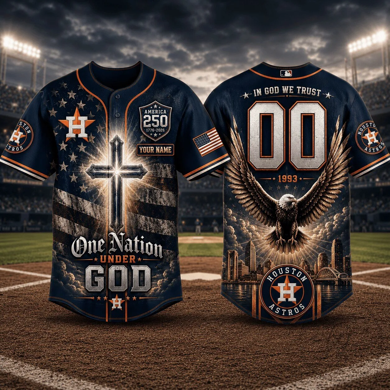 Houston Astros Personalized Baseball Jersey Patriotic Eagle Cross Design