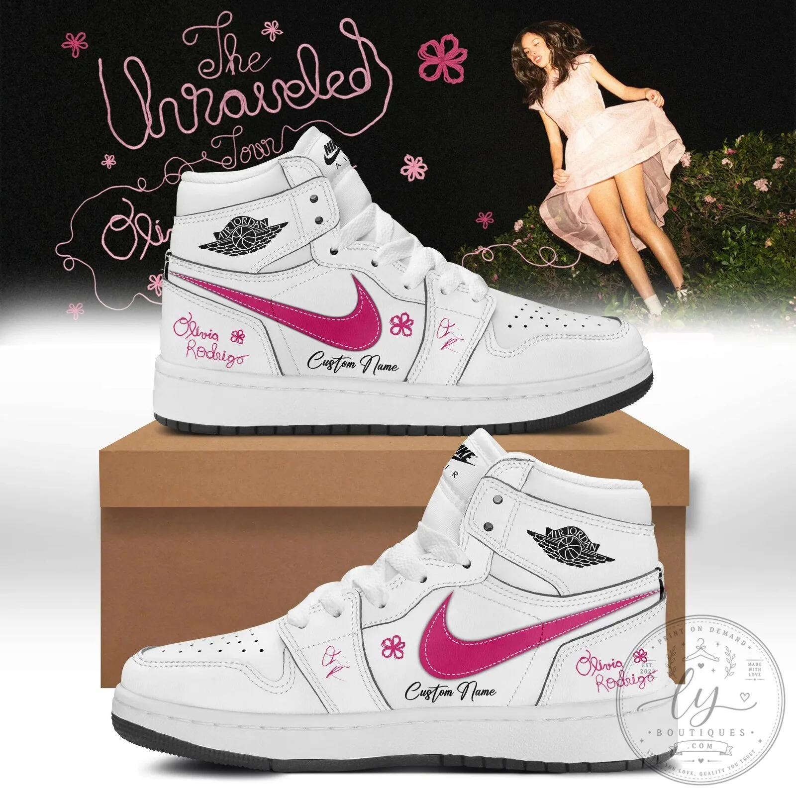 Custom Name White High-Top Shoes for Olivia Rodrigo's The Unraveled Tour 6 Custom Name White High-Top Shoes for Olivia Rodrigo's The Unraveled Tour