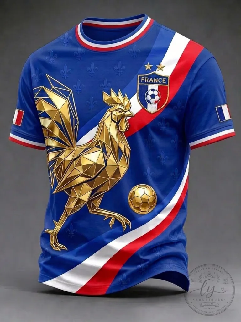 France Soccer Fan Gold Rooster Graphic Football Jersey