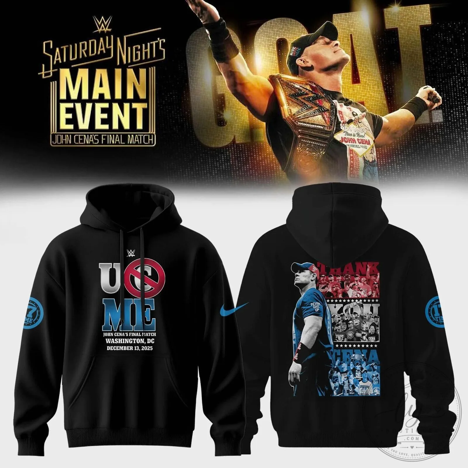 John Cena Final Match 2025 Thank You Cena Black Hoodie
