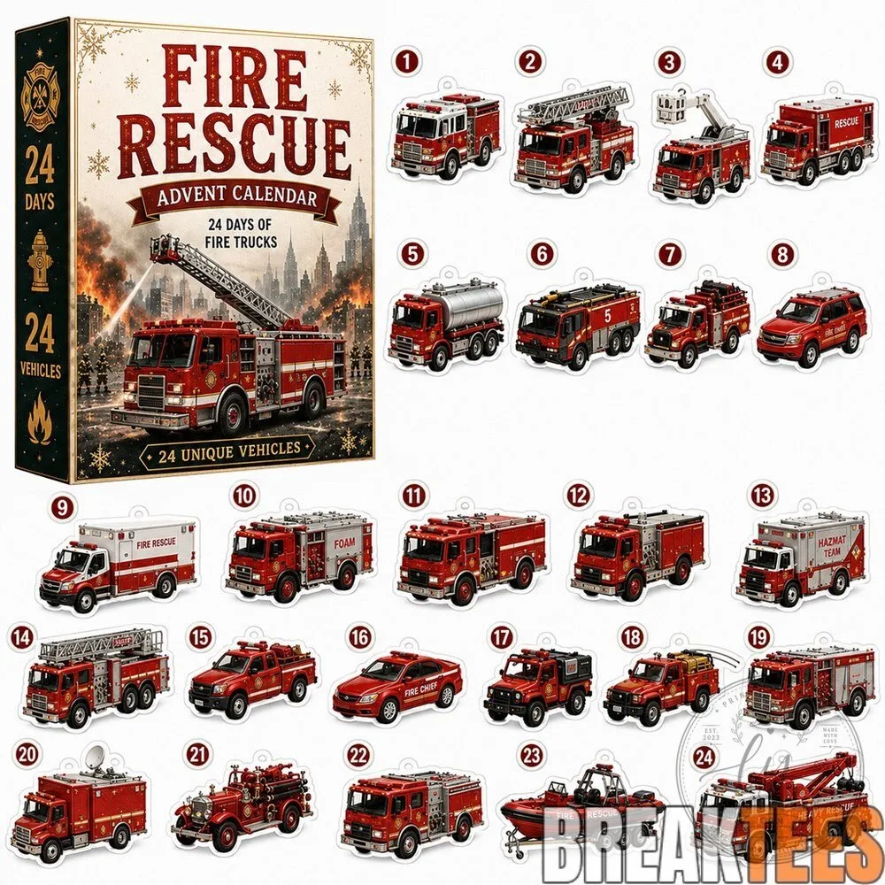 Fire Rescue Advent Calendar 2026 with 24 Unique Fire Truck Ornaments