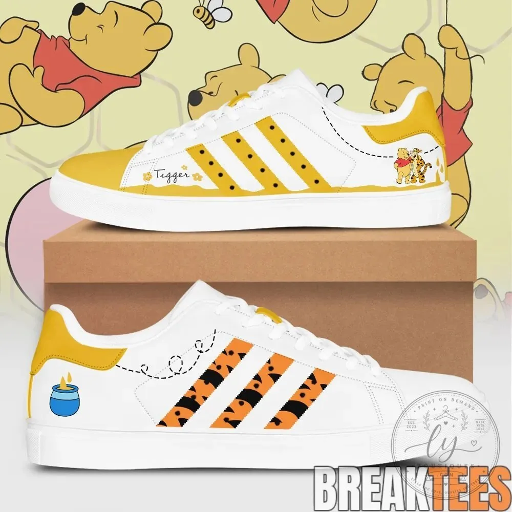 Winnie the Pooh and Tigger Character White and Yellow Striped Sneakers