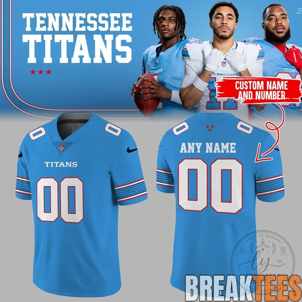 Custom Name and Number Football Jersey in Light Blue for Tennessee Titans Fans