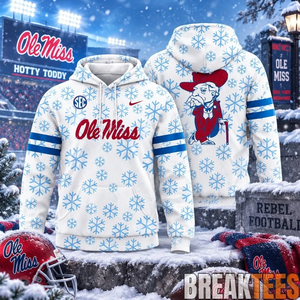 Ole Miss Rebels Football Team Snowflake Pattern White Graphic Hoodie for College Fans 1 Ole Miss Rebels Football Team Snowflake Pattern White Graphic Hoodie for College Fans