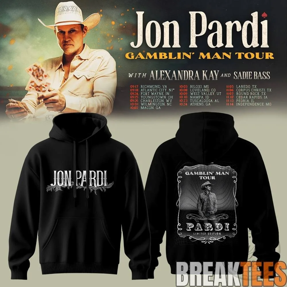 Jon Pardi Gamblin' Man Tour 2026 Edition Concert Black Hoodie