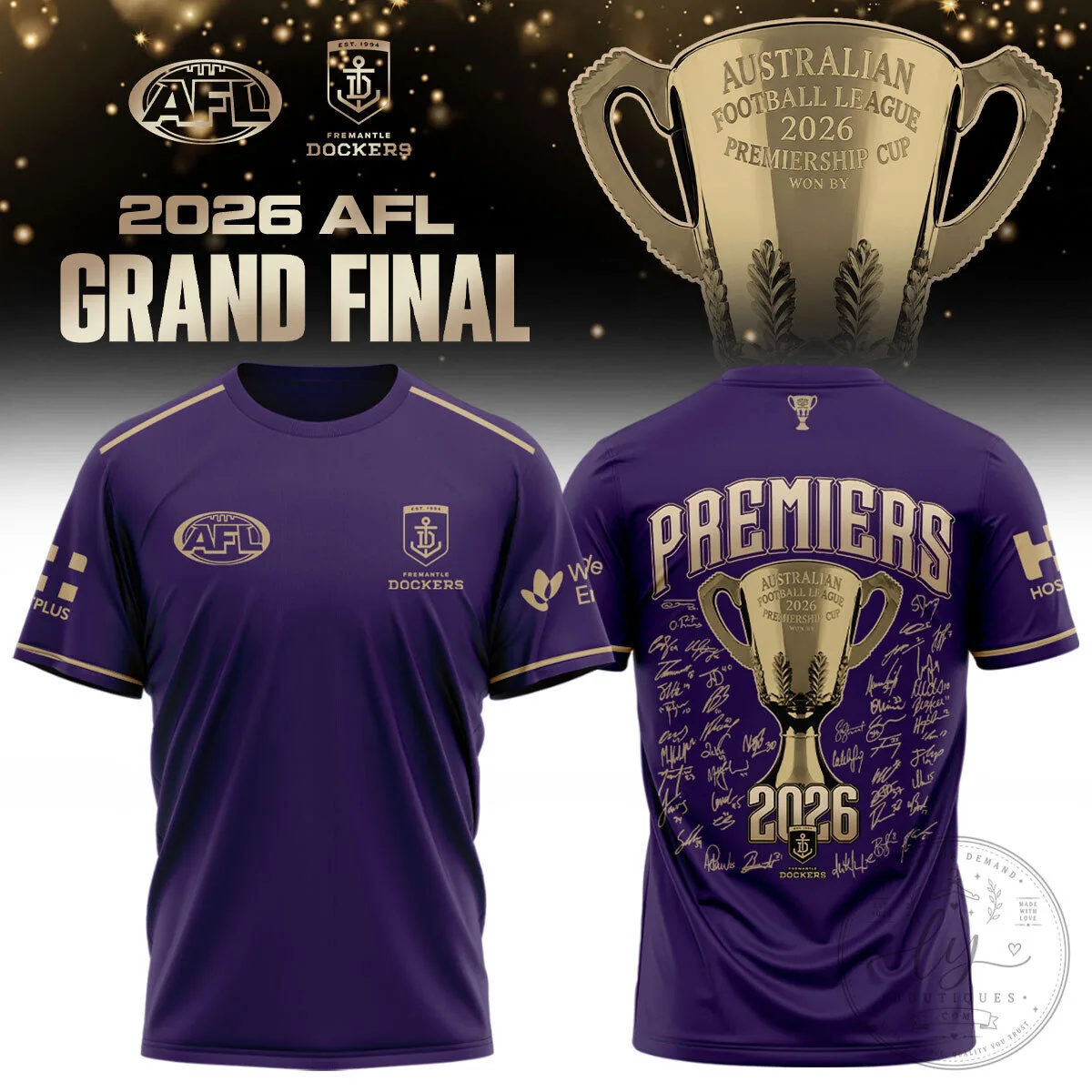 Fremantle Dockers 2026 AFL Grand Final Premiers Purple T-Shirt