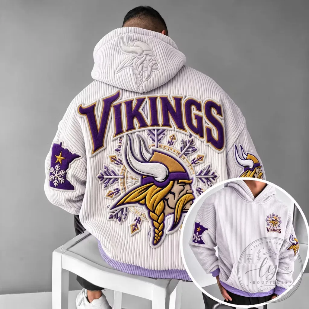 Minnesota Vikings Corduroy Embroidered Hoodie with Viking Head and Snowflake Design 23 Minnesota Vikings Corduroy Embroidered Hoodie with Viking Head and Snowflake Design