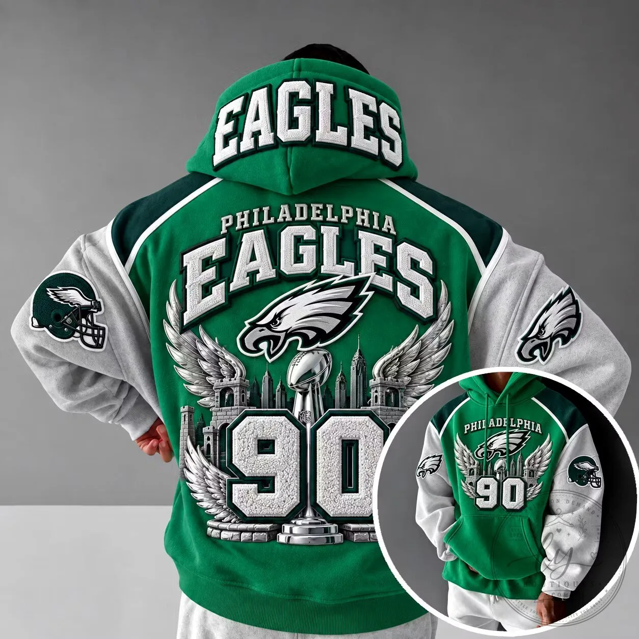 Varsity Style Hoodie Celebrating Philadelphia Eagles Super Bowl Championship