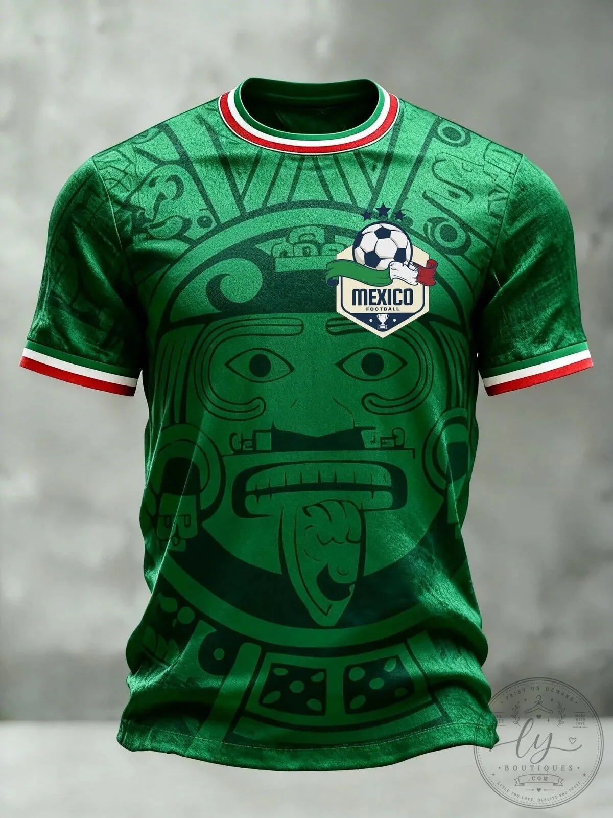 Mexico Soccer Football Team Green Aztec Calendar Print Jersey for Men 1 Mexico Soccer Football Team Green Aztec Calendar Print Jersey for Men