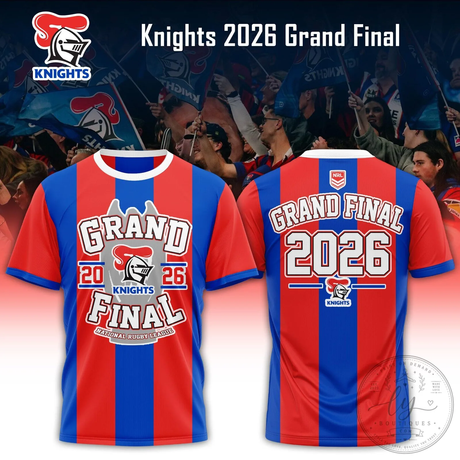 Newcastle Knights 2026 National Rugby League Grand Final Red Blue Striped T-Shirt 5 Newcastle Knights 2026 National Rugby League Grand Final Red Blue Striped T-Shirt