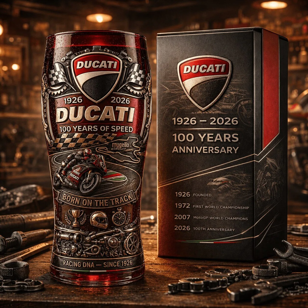 Ducati 100 Years Anniversary Racing DNA Commemorative Drinking Glass