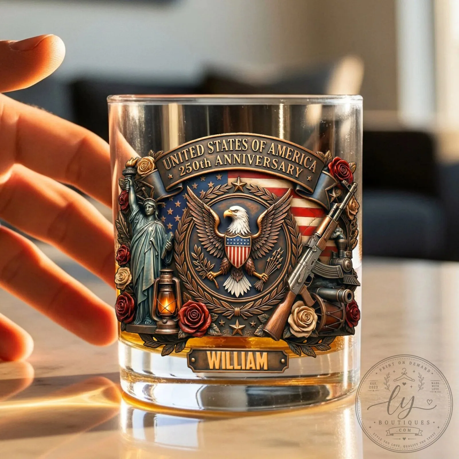 United States of America 250th Anniversary Patriotic Whiskey Drinking Glass 6 United States of America 250th Anniversary Patriotic Whiskey Drinking Glass