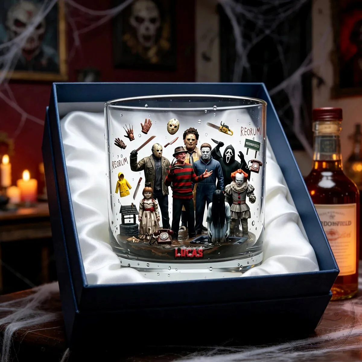 Horror Movie Villains Whiskey Glass, Scary Halloween Characters Drinking Glass 12 Horror Movie Villains Whiskey Glass, Scary Halloween Characters Drinking Glass