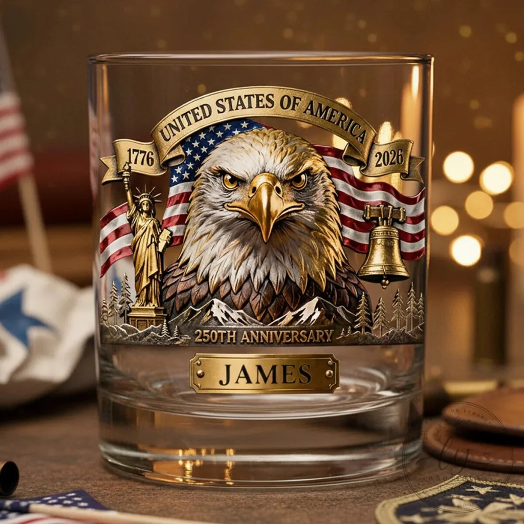 United States of America 250th Anniversary Bald Eagle Personalized Drinking Glass United States of America 250th Anniversary Bald Eagle Personalized Drinking Glass