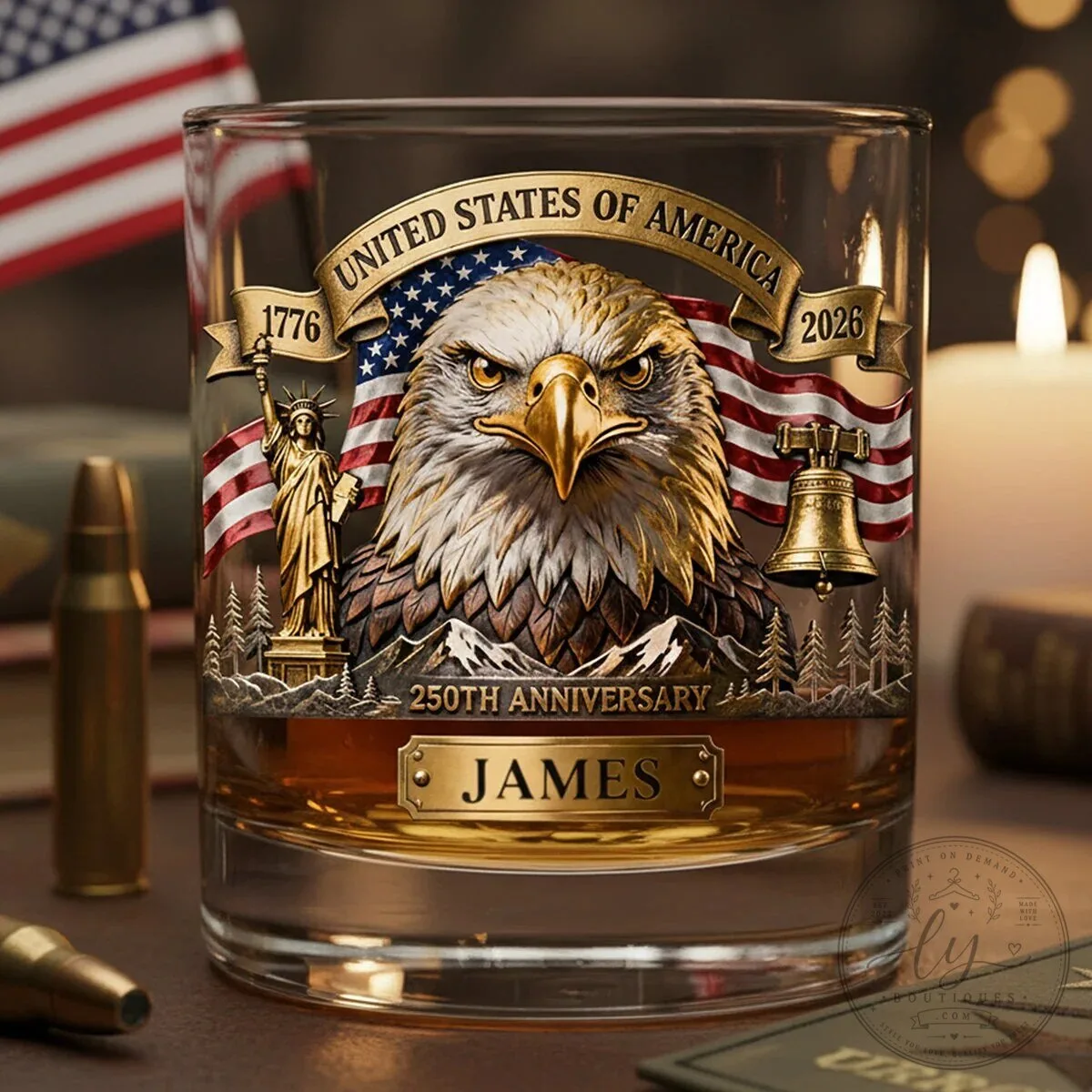 United States of America 250th Anniversary Bald Eagle Personalized Drinking Glass 10 United States of America 250th Anniversary Bald Eagle Personalized Drinking Glass