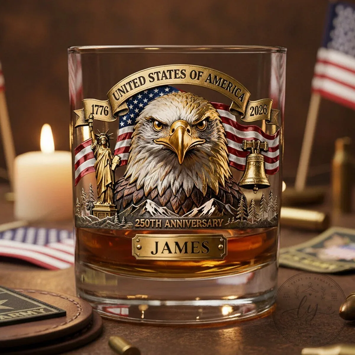 United States of America 250th Anniversary Bald Eagle Personalized Drinking Glass 11 United States of America 250th Anniversary Bald Eagle Personalized Drinking Glass
