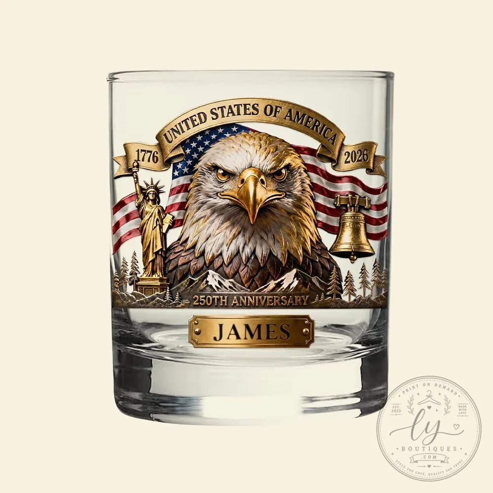 United States of America 250th Anniversary Bald Eagle Personalized Drinking Glass 12 United States of America 250th Anniversary Bald Eagle Personalized Drinking Glass