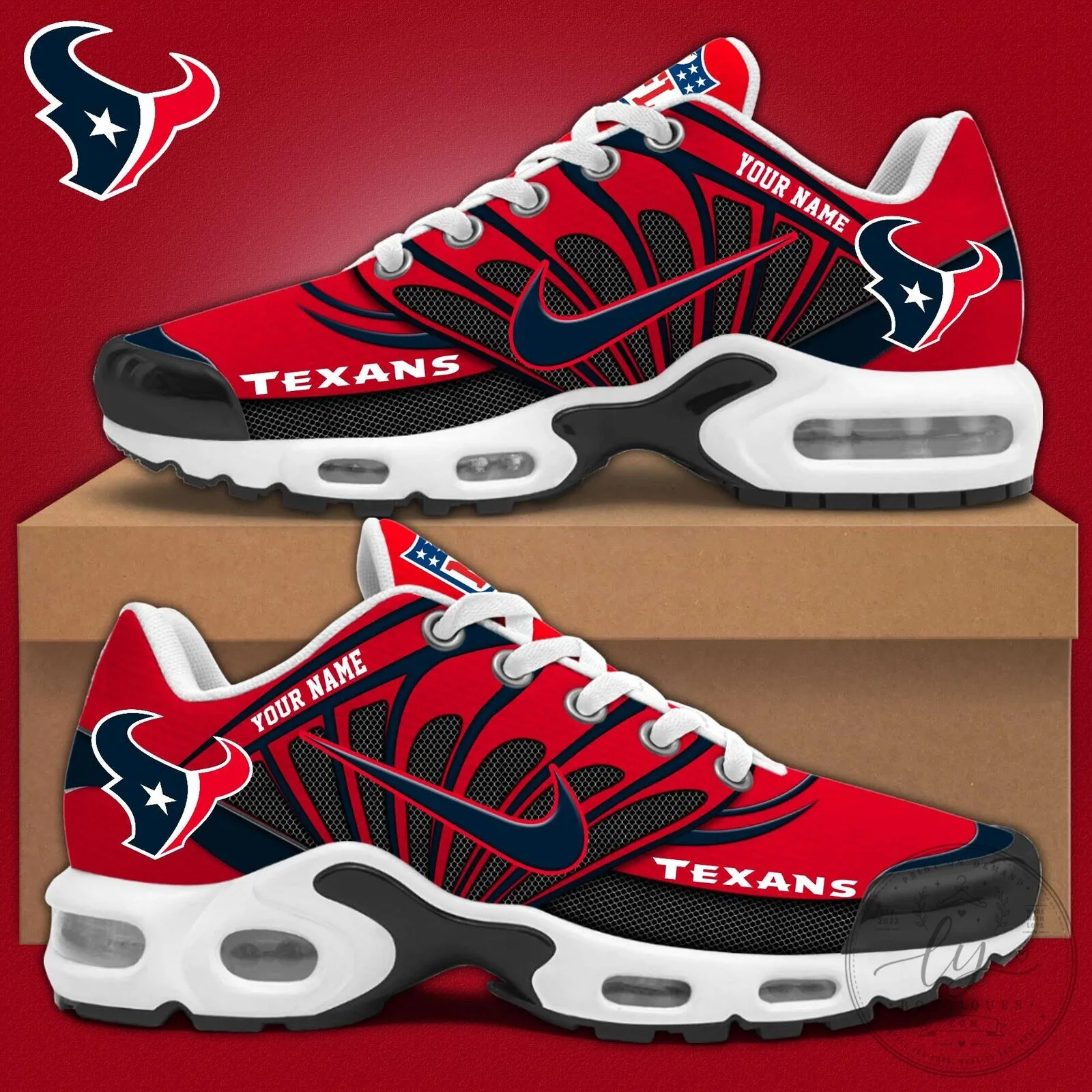 Houston Texans Personalized Red and Blue Custom Name Air Cushion Shoes