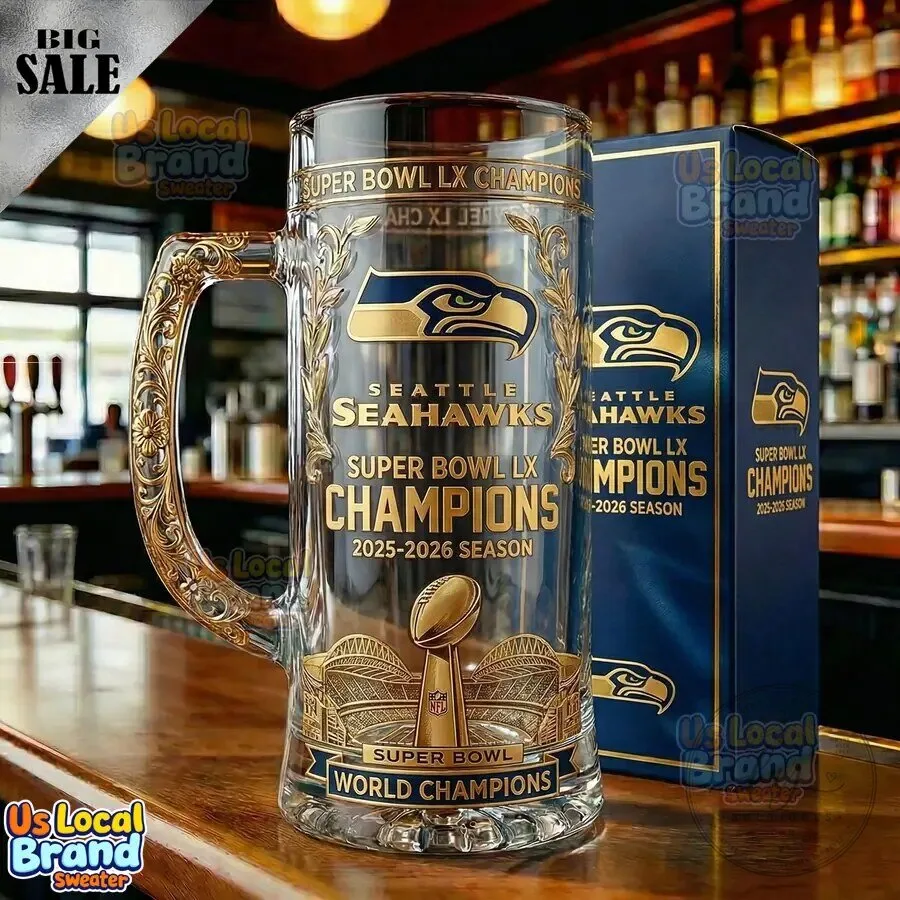 Seattle Seahawks Super Bowl LX Champions Beer Mug Glass 7 Seattle Seahawks Super Bowl LX Champions Beer Mug Glass
