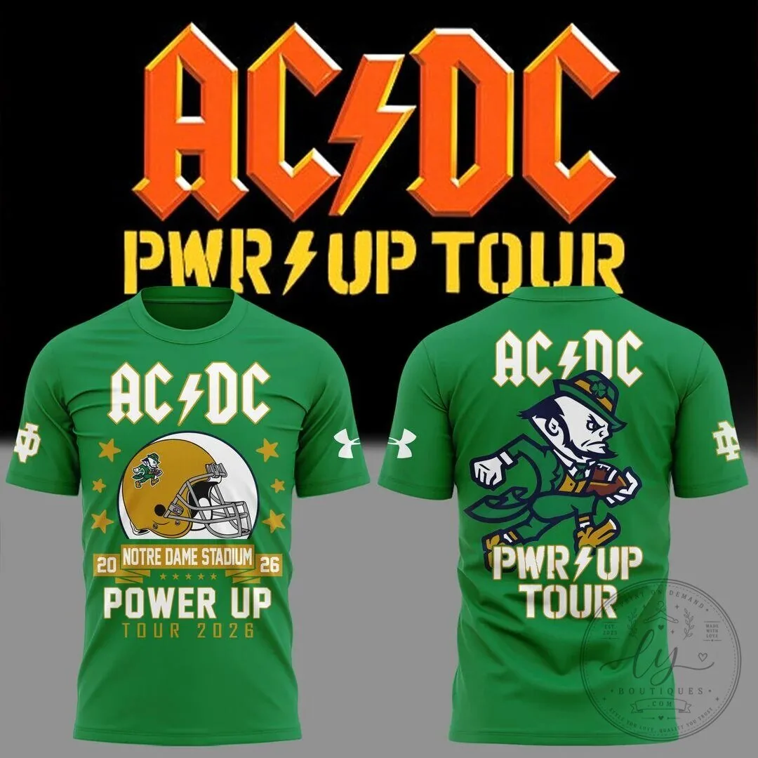 Notre Dame Football AC/DC Power Up Tour 2026 Green T-Shirt