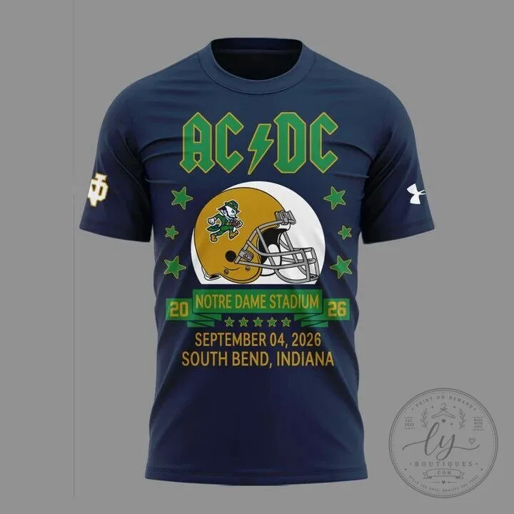 2026 Concert Schedule T-Shirt for AC/DC Power Up Tour - Notre Dame Football Theme 10 2026 Concert Schedule T-Shirt for AC/DC Power Up Tour - Notre Dame Football Theme