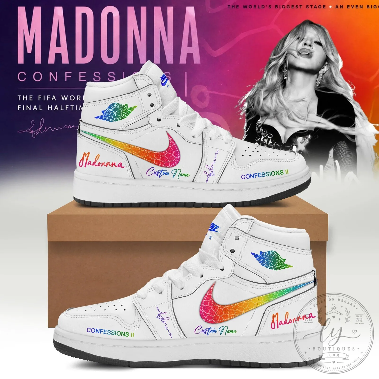 Madonna Confessions II Rainbow Custom Name High Top Shoes