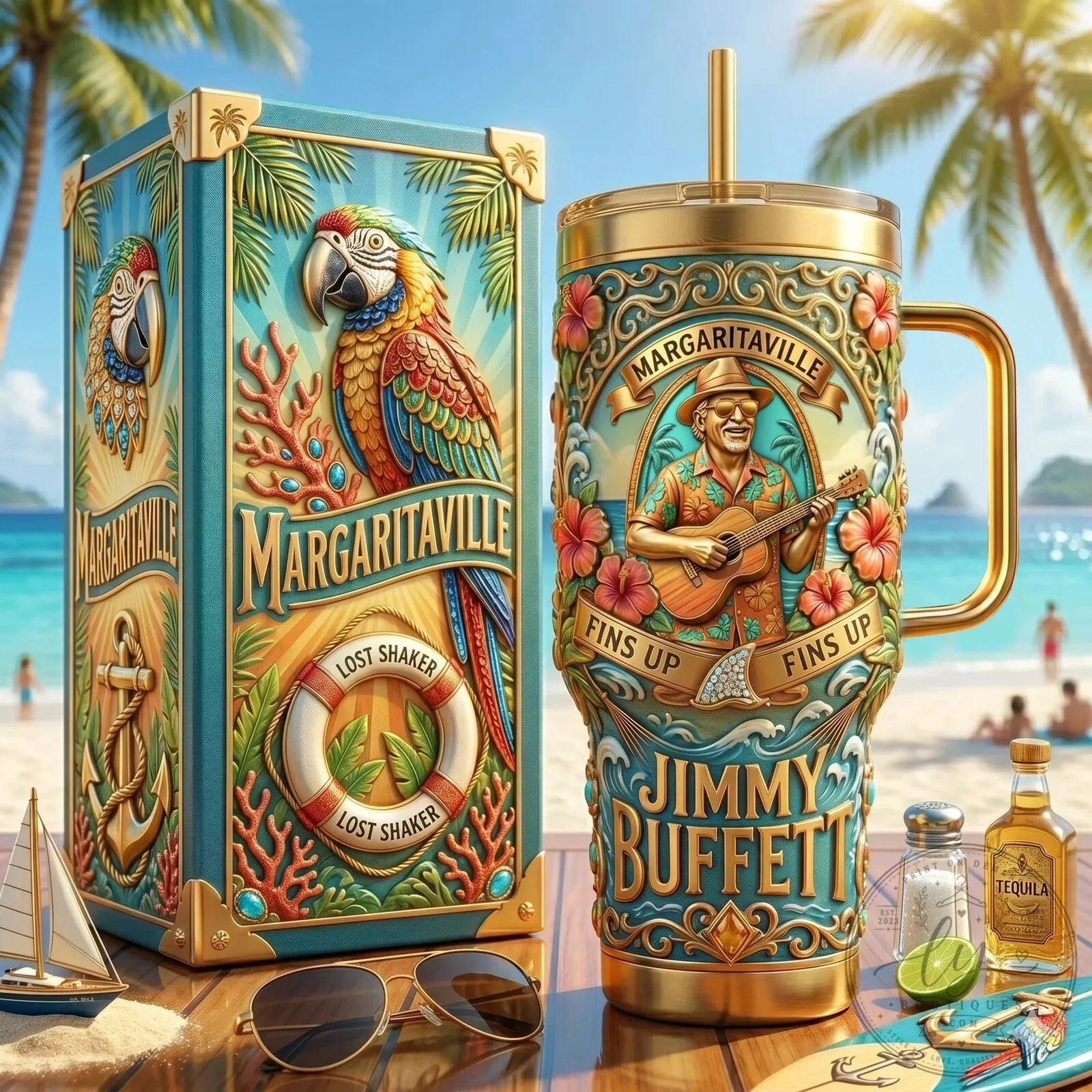 Margaritaville Jimmy Buffett Fins Up Tropical Parrot Tumbler
