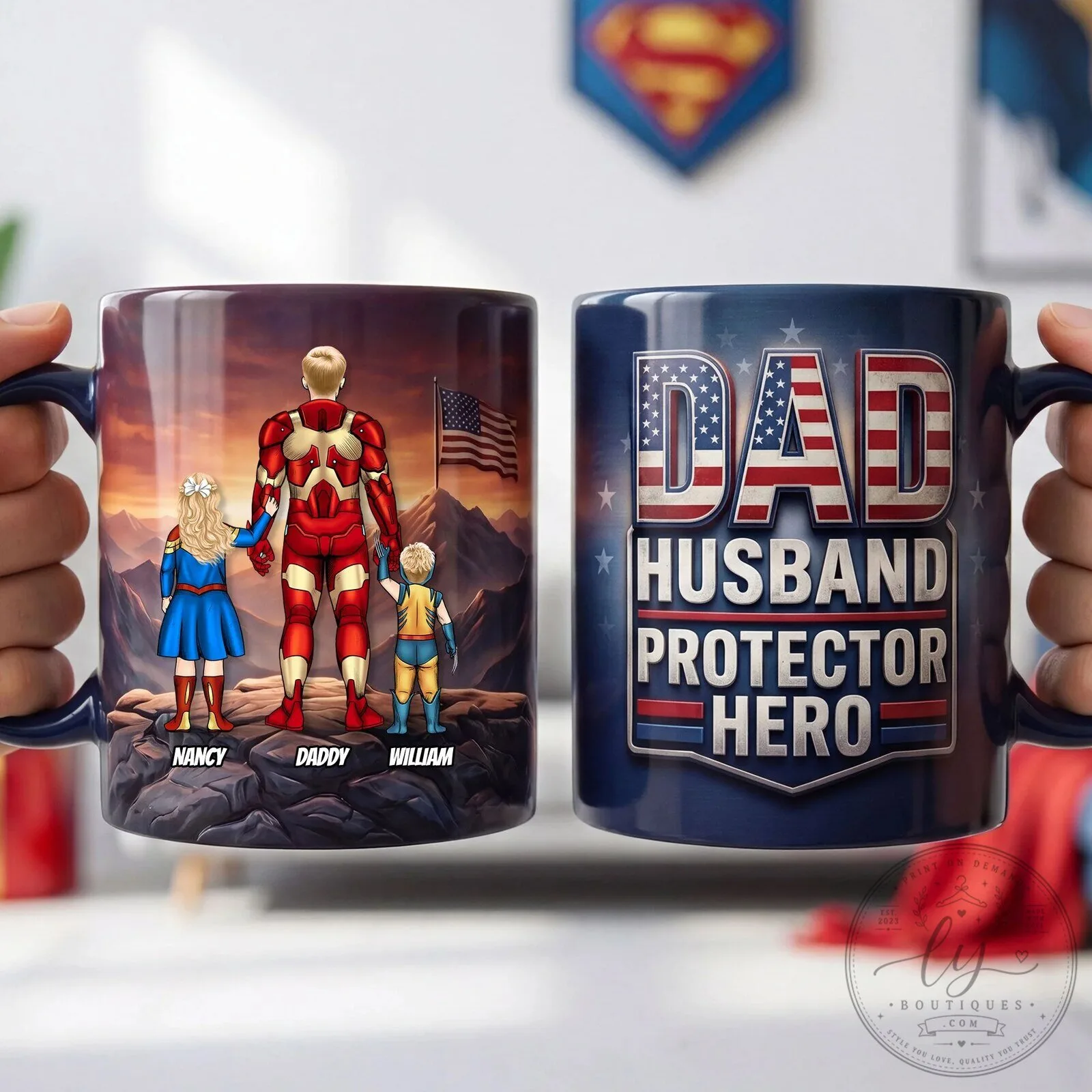 Personalized Dad Husband Protector Hero Iron Man and Kids Coffee Mug 8 Personalized Dad Husband Protector Hero Iron Man and Kids Coffee Mug