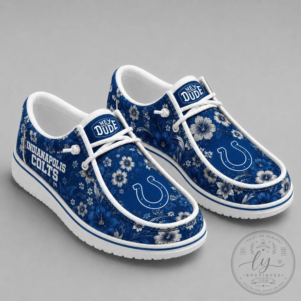 Indianapolis Colts National Football League Team Floral Pattern Loafer Shoes Indianapolis Colts National Football League Team Floral Pattern Loafer Shoes