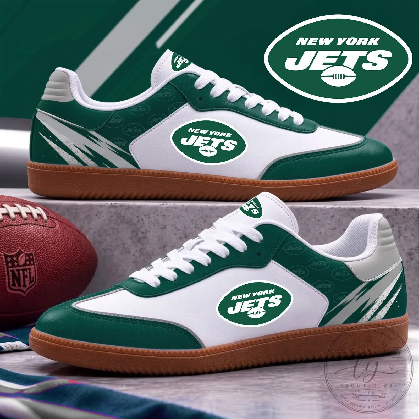 New York Jets NFL Team Logo White and Green Game Day Sneakers
