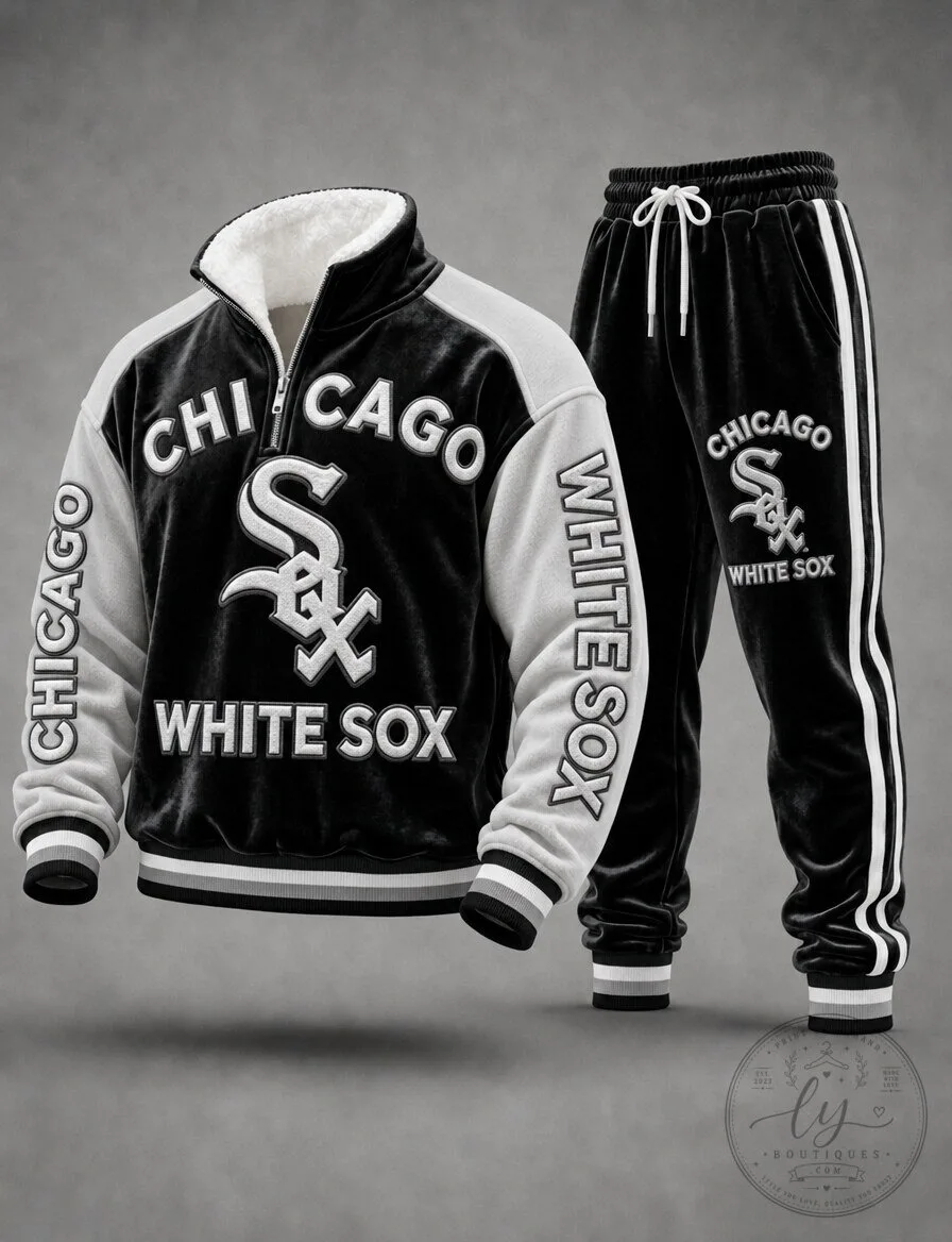 Chicago White Sox Velour Quarter-Zip Pullover Sweatshirt and Jogger Pants Set