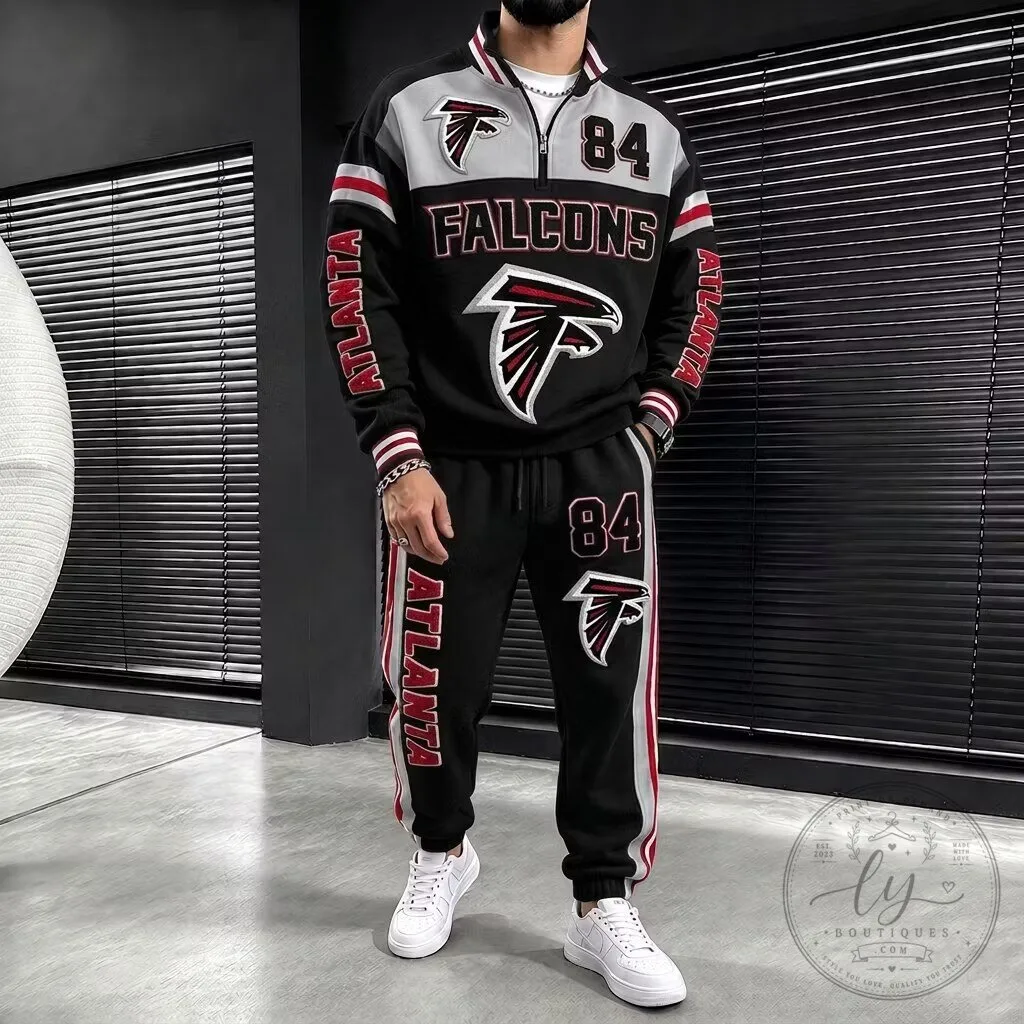 Atlanta Falcons Football Team Quarter-Zip Pullover Sweatshirt and Jogger Sweatpants Tracksuit