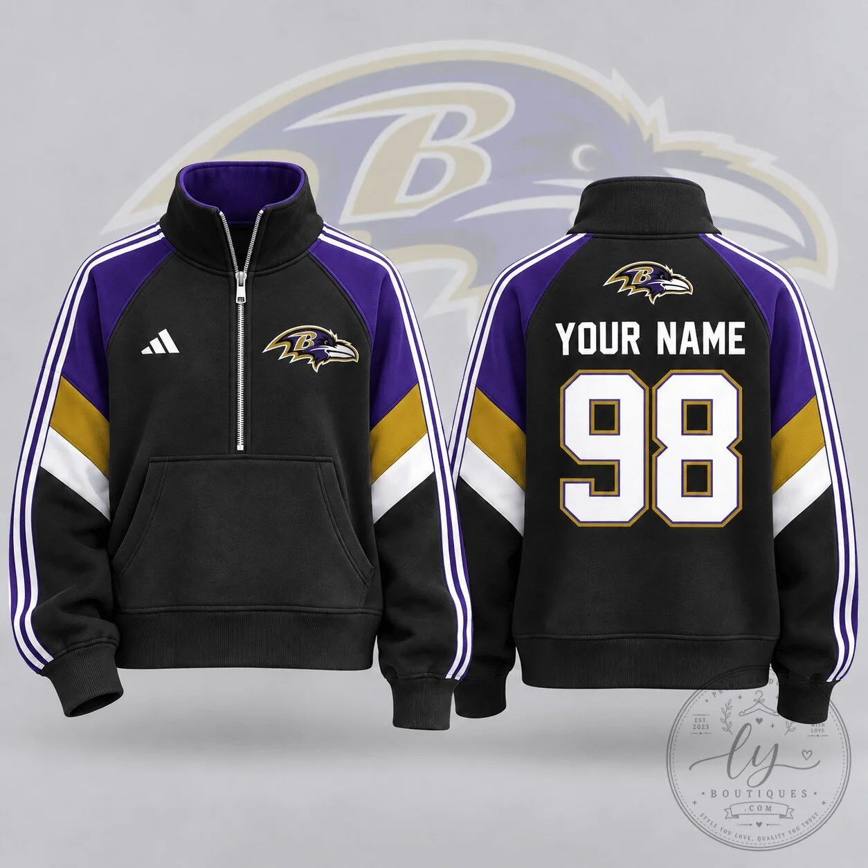 Baltimore Ravens Custom Name Number Half Zip Pullover Sweatshirt 2 Baltimore Ravens Custom Name Number Half Zip Pullover Sweatshirt