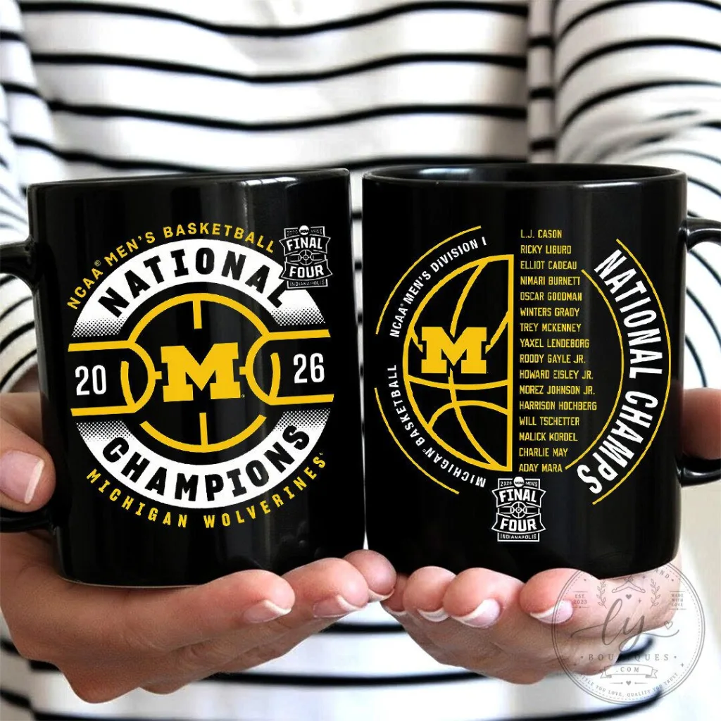 Michigan Wolverines 2026 Men's Basketball National Champions Team Roster Black Ceramic Mug 25 Michigan Wolverines 2026 Men's Basketball National Champions Team Roster Black Ceramic Mug