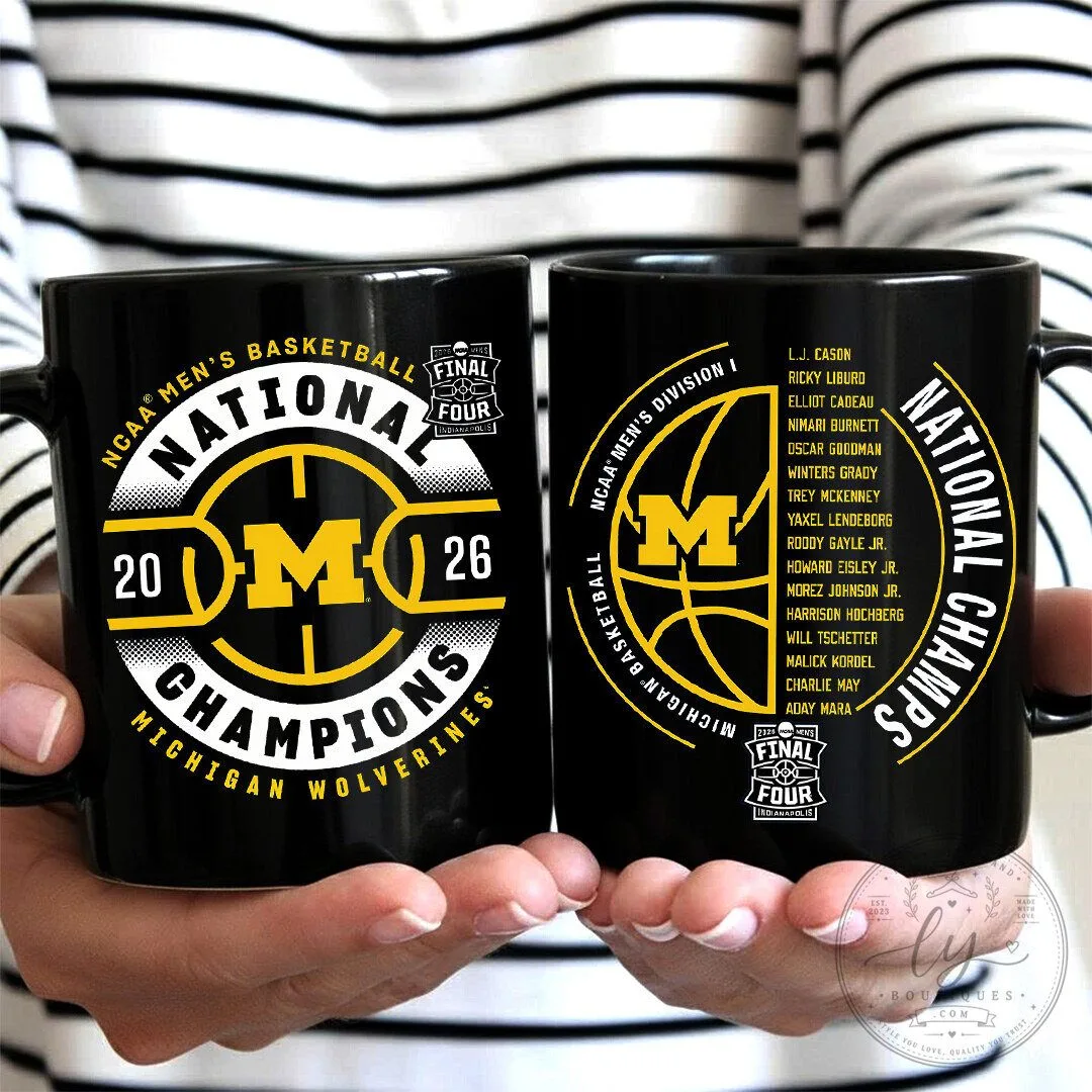 Michigan Wolverines 2026 Men's Basketball National Champions Team Roster Black Ceramic Mug