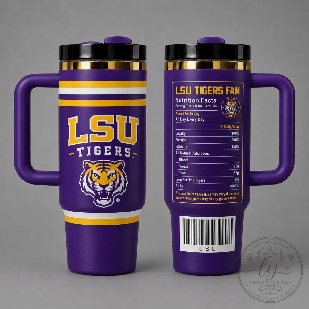 Louisiana State University Tigers Nutrition Facts Insulated Tumbler with Handle Louisiana State University Tigers Nutrition Facts Insulated Tumbler with Handle