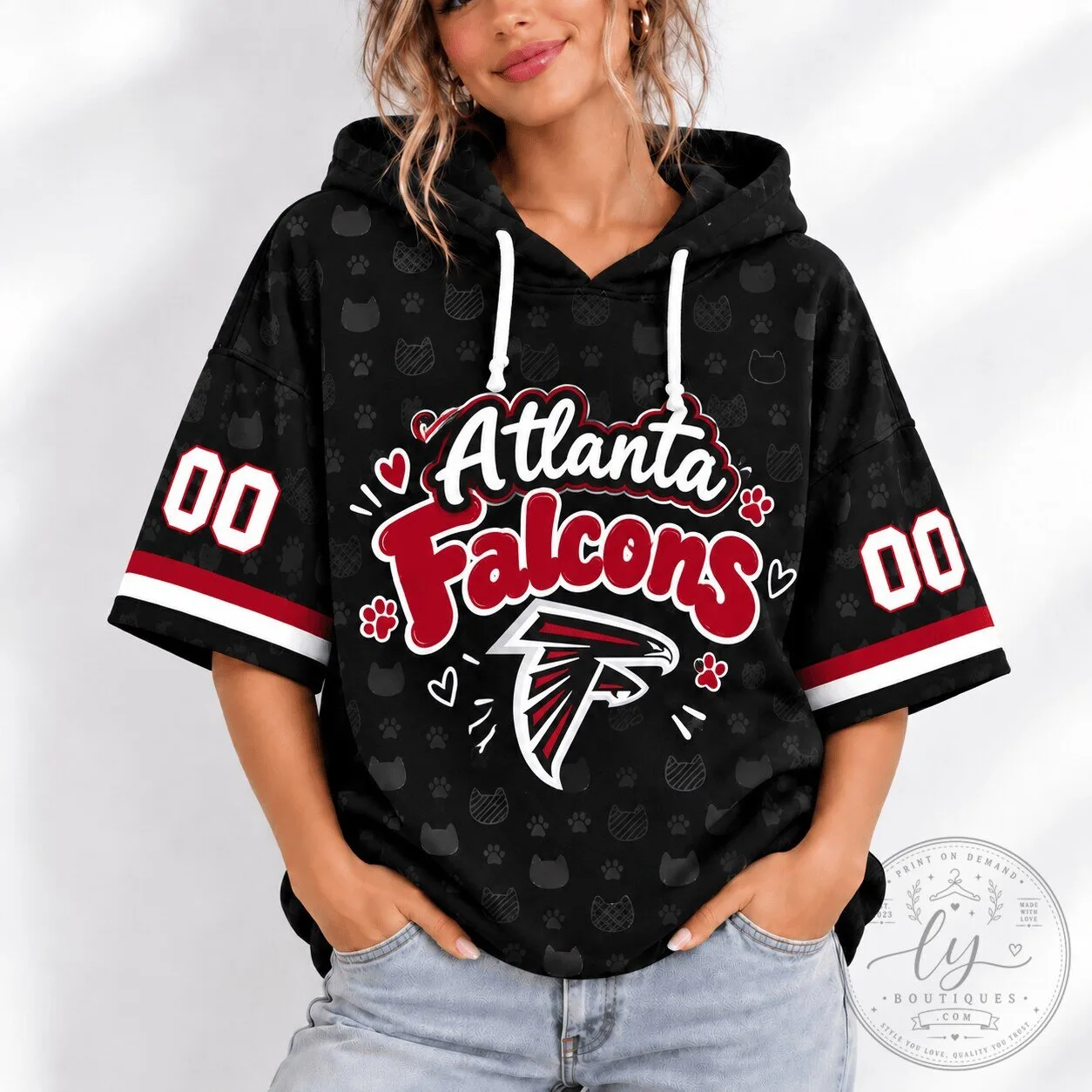 Atlanta Falcons Football Team Short Sleeve Hoodie for Women