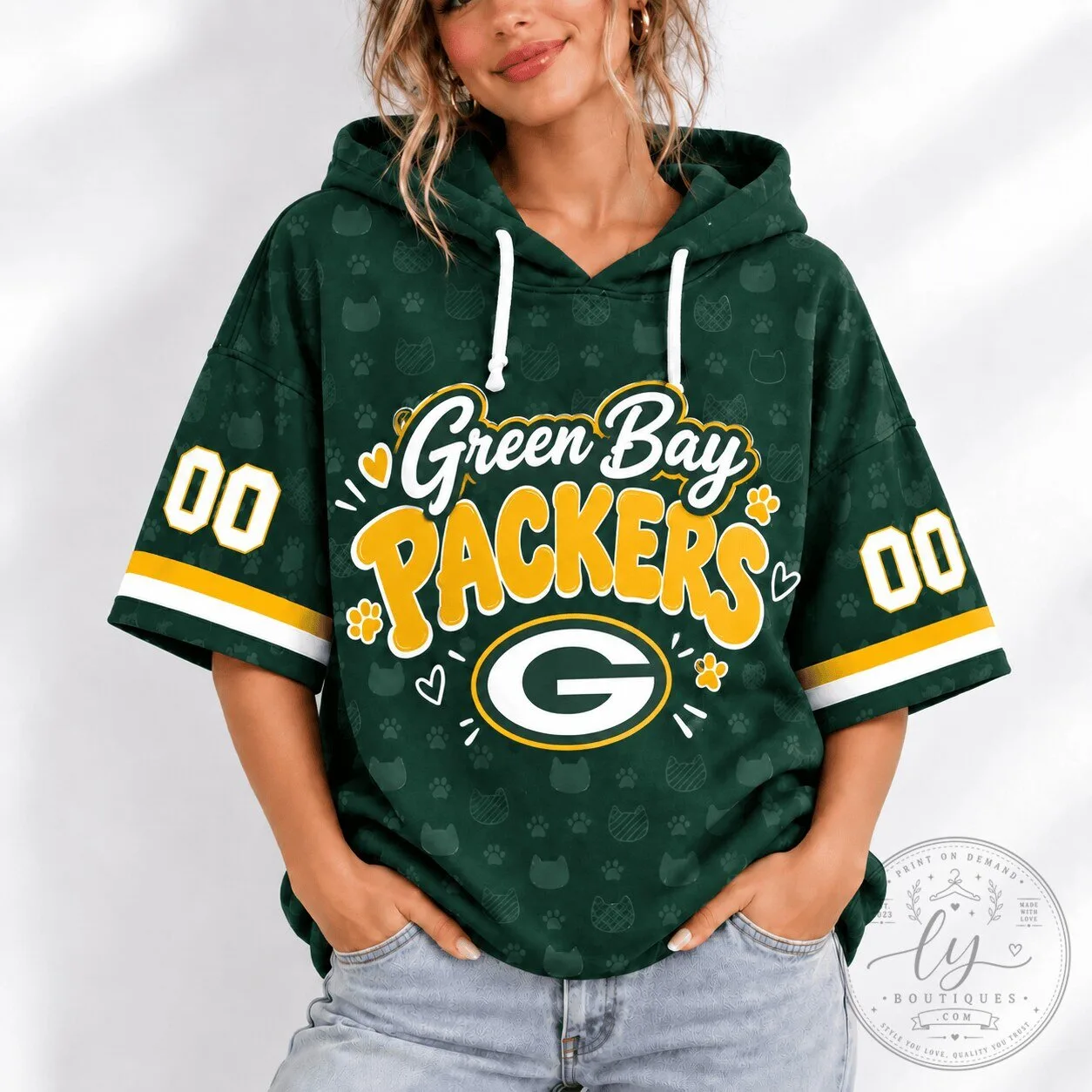 Green Bay Packers Football Club Short Sleeve Hoodie for Women
