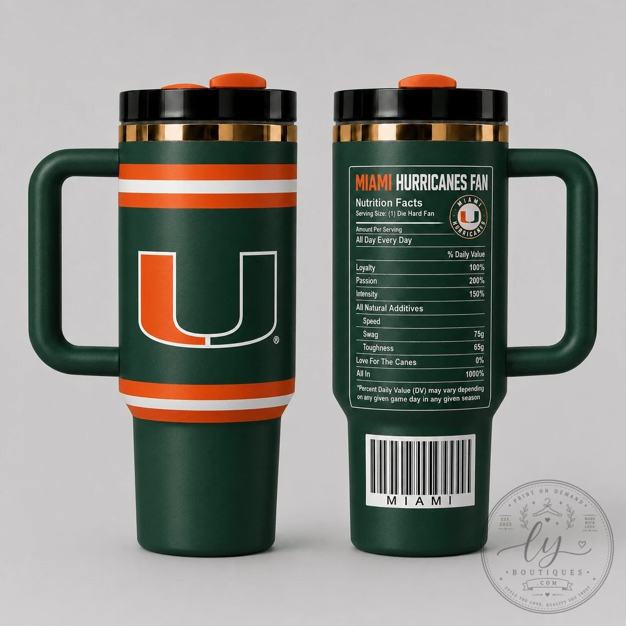 Miami Hurricanes Football Team Nutrition Facts Insulated Stainless Steel Tumbler