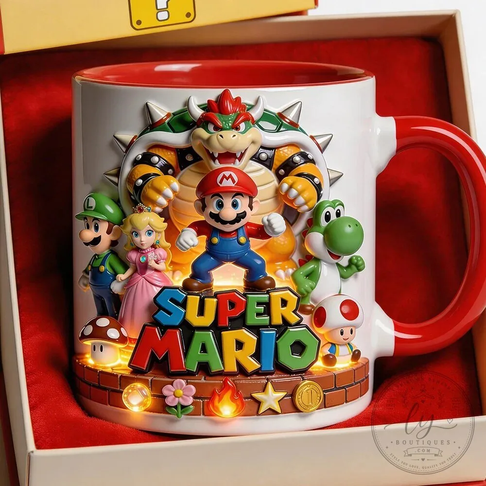 Super Mario Brothers Bowser Princess Peach Yoshi Luigi Toad 3D Ceramic Mug