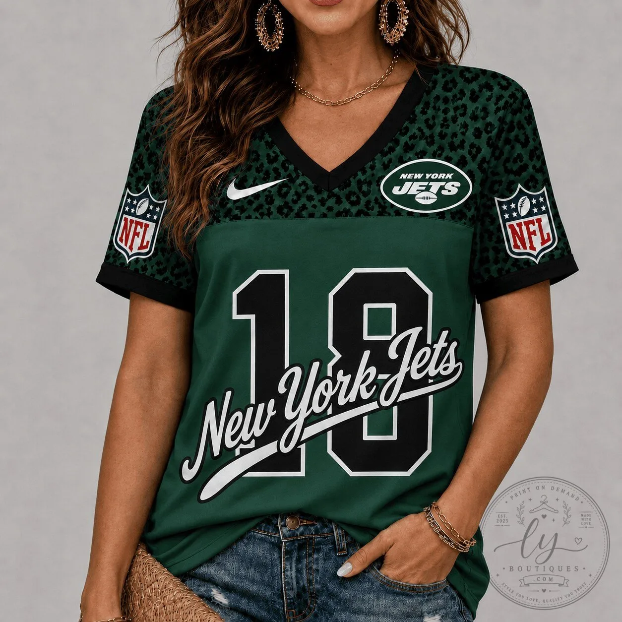 New York Jets Leopard Print Football Jersey for Women