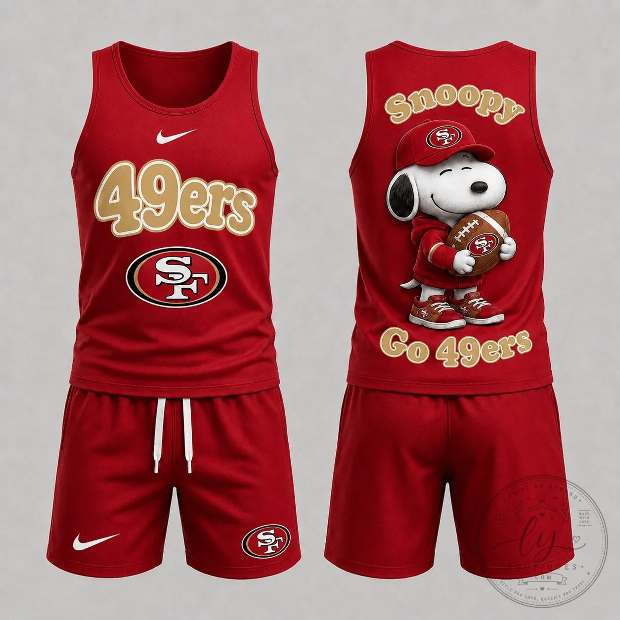 San Francisco 49ers Snoopy Football Game Day Tank Top and Shorts Set