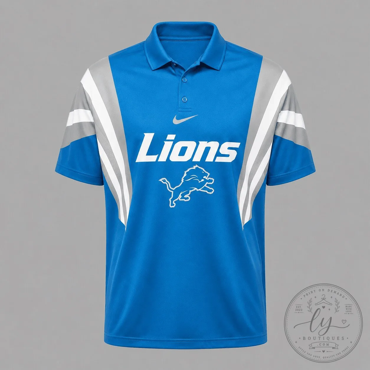 Detroit Lions National Football League Blue and Gray Team Polo Shirt