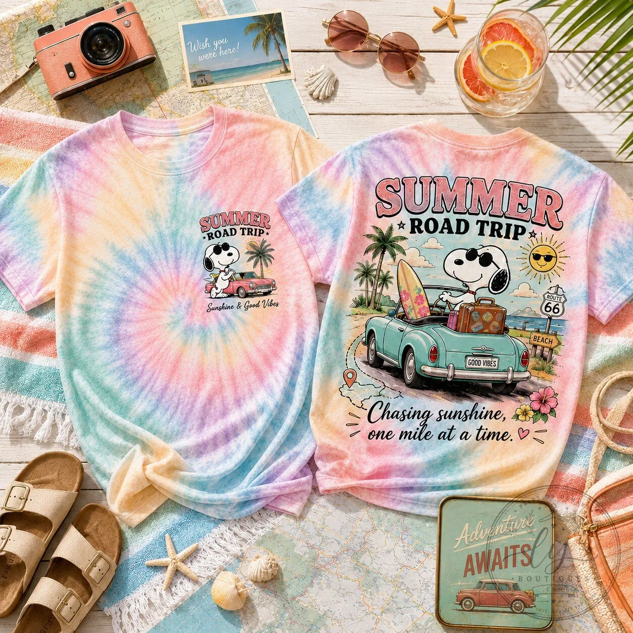 Snoopy Summer Road Trip Tie-Dye T-Shirt for Sunshine Lovers
