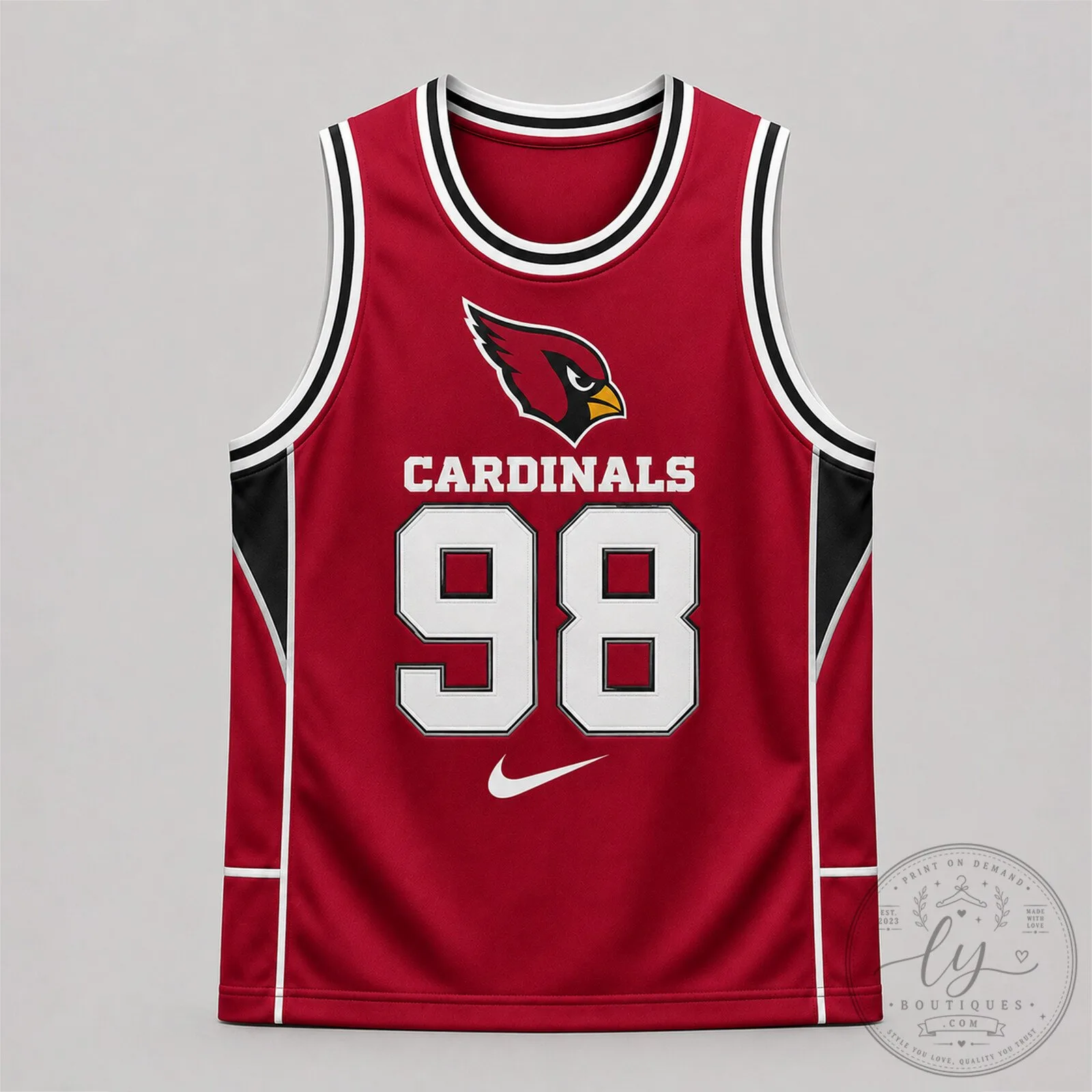 Arizona Cardinals Custom Football Team Red and Black Basketball Jersey