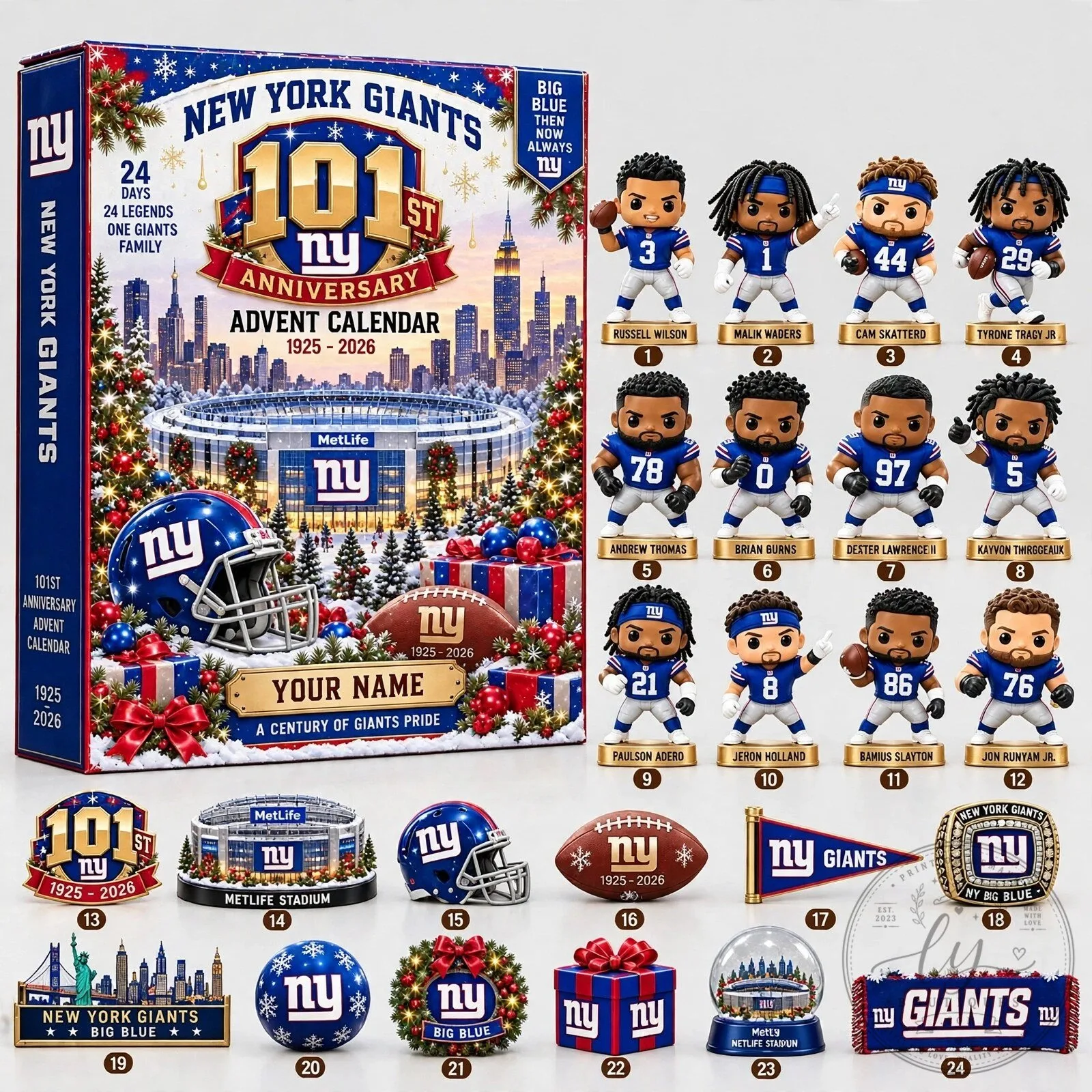 New York Giants 101st Anniversary Advent Calendar with Custom Name